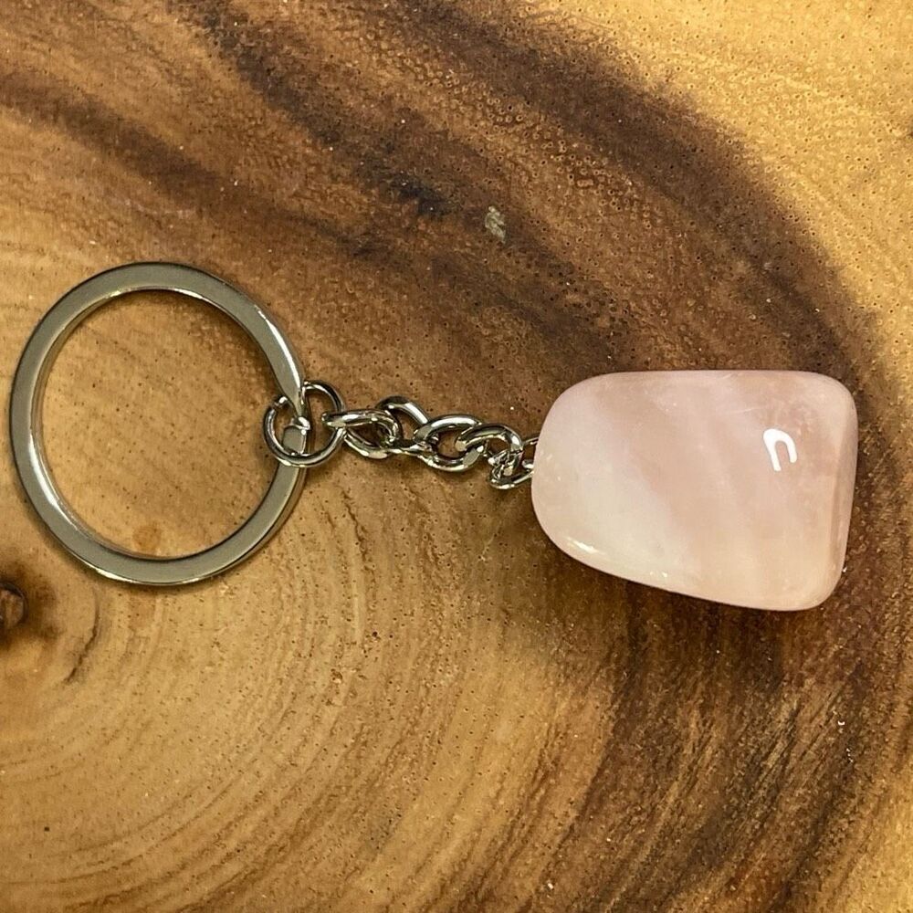 Rose quartz cube keychain key ring pendant chain NEW pink natural